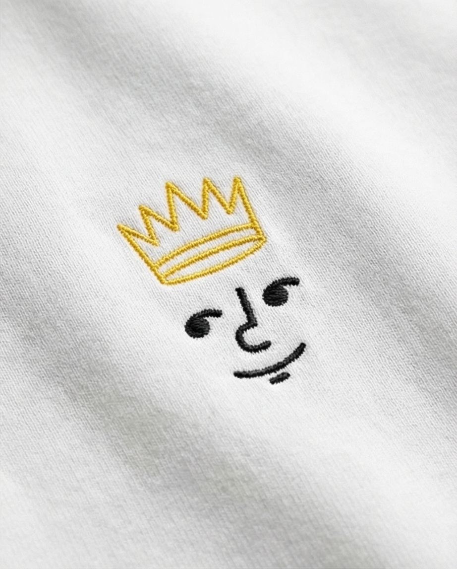 Unisex Organic Oversized High Neck White T-Shirt – Embroidered “King” Design