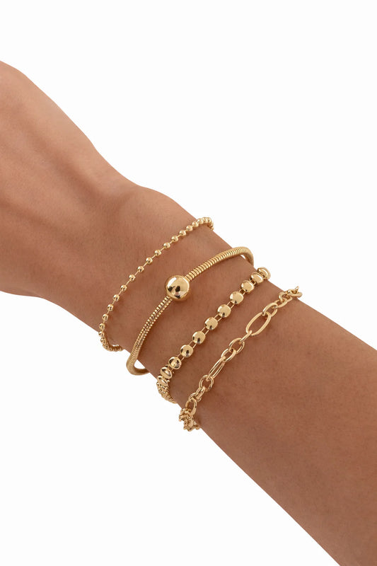 Layered Adjustable Bracelet Set - Four-Piece Stackable Casual Fashion Jewelry Gift for Her