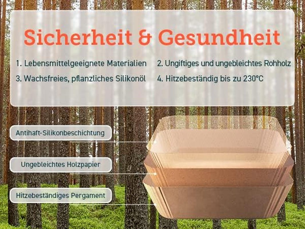 Cosori Backpapier Für Heißluftfritteuse XXL 4-7,3 L, 100 Stück 20 Cm, Ungebleichtes Airfryer Zubehör, Antihaftbeschichtete Einwegschalen, Pergamentpapier, Kompatibel Mit Gängigen Heißluftfritteusen