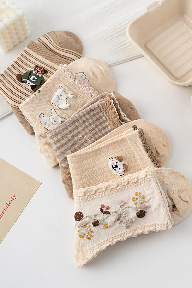 5 Pair Patterned Women Socks Comfortable Soft Daily Wear