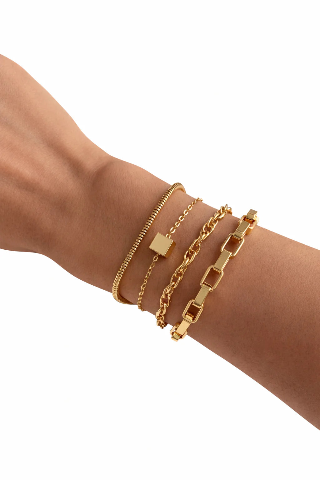 Adjustable Four-Piece Cube Layered Bracelet Set - Modern Minimalist Stackable Fashion Jewelry Gift for Her