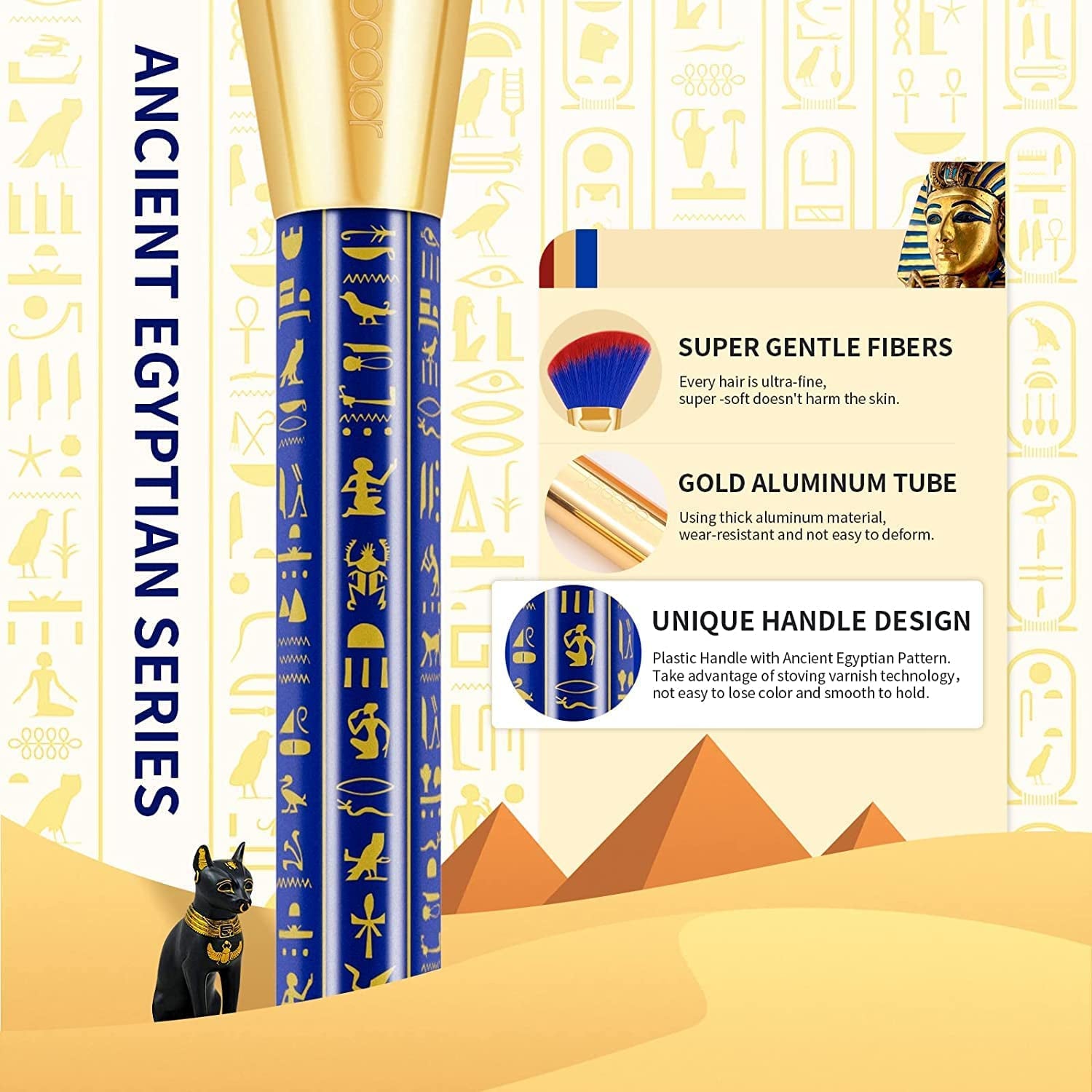 Docolor 19Pcs Bastet Katze Make-Up Pinsel Set Mit Blauem Wasserdichten Eyeliner Pen Super Slim Liquid Eyeliner Eye Liner Gel Premium Synthetic Kabuki Foundation Blending Face Powder Make up Pinsel Set