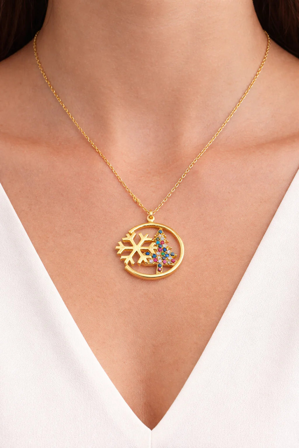 925 Sterling Silver Christmas Tree Necklace – Crystal Snowflake Pendant – Elegant Women’S Silver Jewelry – Holiday Gift Necklace