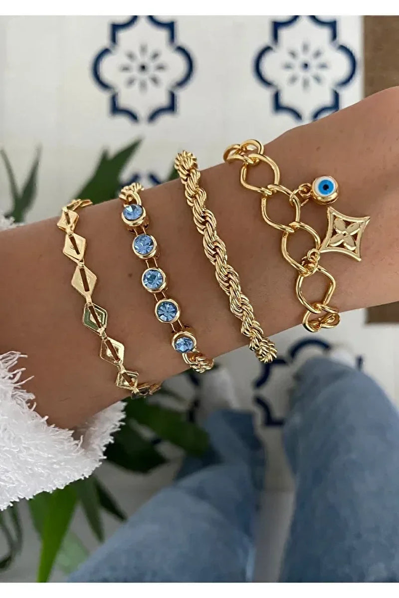 Turquoise Beaded Bracelet Set - Layered Stackable Bohemian Jewelry - Adjustable Fashion Accessory Gift for Her