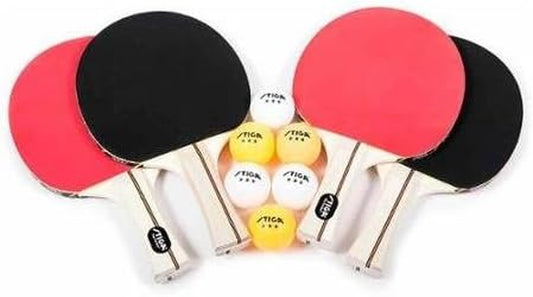 Performance 4 Player Ping Pong Set – 4 Table Tennis Rackets, 6 – 3 Star Orange and White Balls Included