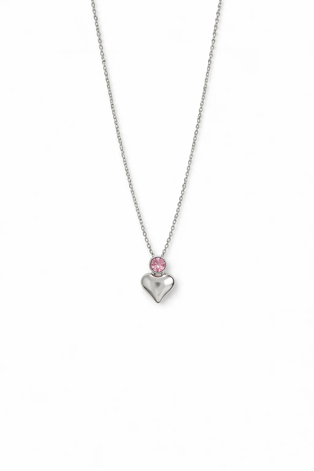 Stainless Steel Pink Stone Heart Necklace for Women