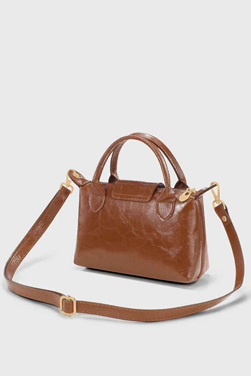 Tan Patent PU Leather Crossbody Bag for Women