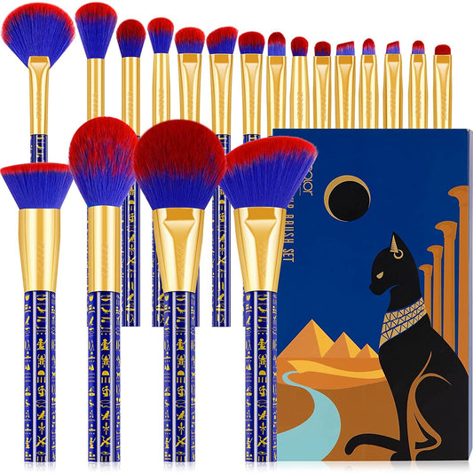 Docolor 19Pcs Bastet Katze Make-Up Pinsel Set Mit Blauem Wasserdichten Eyeliner Pen Super Slim Liquid Eyeliner Eye Liner Gel Premium Synthetic Kabuki Foundation Blending Face Powder Make up Pinsel Set