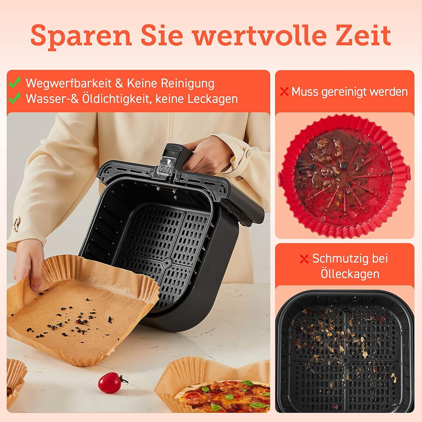 Cosori Backpapier Für Heißluftfritteuse XXL 4-7,3 L, 100 Stück 20 Cm, Ungebleichtes Airfryer Zubehör, Antihaftbeschichtete Einwegschalen, Pergamentpapier, Kompatibel Mit Gängigen Heißluftfritteusen