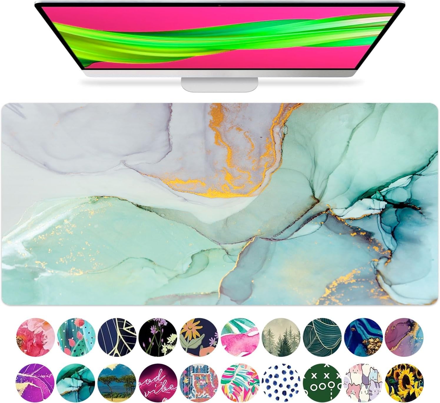 Großes Mauspad, Lange Schreibtischunterlage, Tastaturunterlage, Schreibtischzubehör Für Zuhause, Schule, College, Dekoration, XL, Süßes Marmorblaugrün