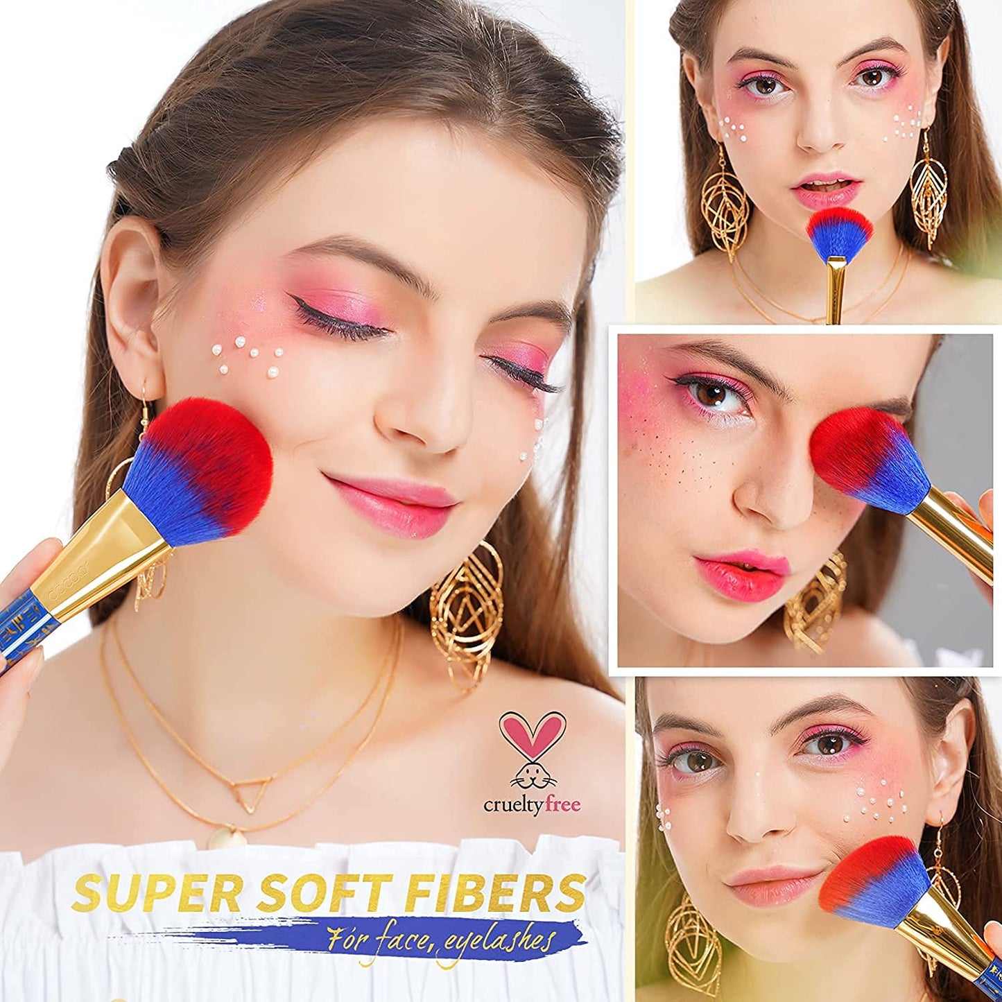 Docolor 19Pcs Bastet Katze Make-Up Pinsel Set Mit Blauem Wasserdichten Eyeliner Pen Super Slim Liquid Eyeliner Eye Liner Gel Premium Synthetic Kabuki Foundation Blending Face Powder Make up Pinsel Set