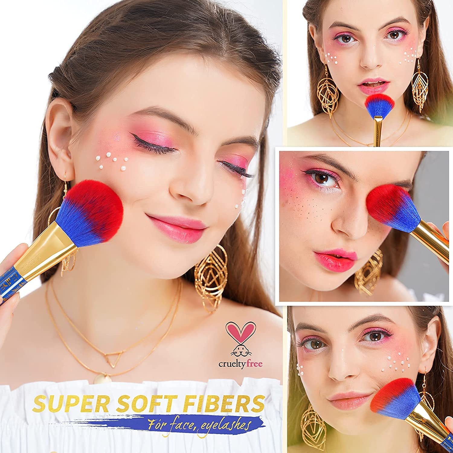 Docolor 19Pcs Bastet Katze Make-Up Pinsel Set Mit Blauem Wasserdichten Eyeliner Pen Super Slim Liquid Eyeliner Eye Liner Gel Premium Synthetic Kabuki Foundation Blending Face Powder Make up Pinsel Set