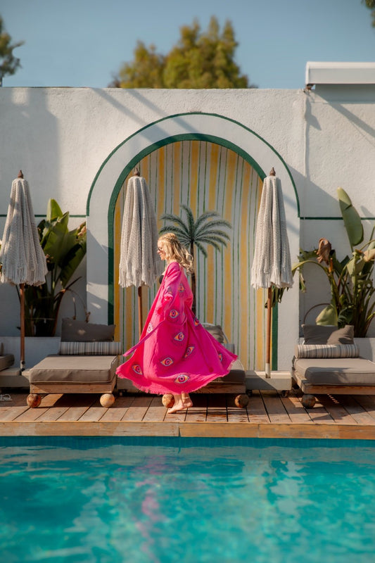 Uzun Kimono Pembe Çift kat müslin