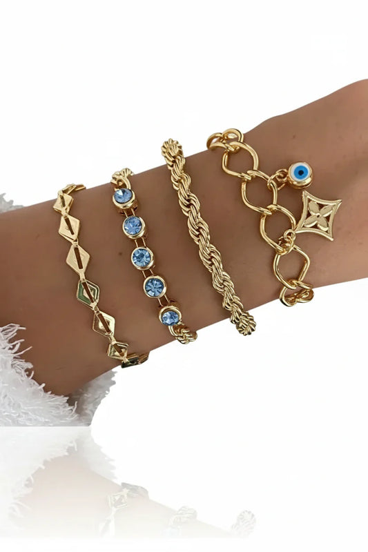 Turquoise Beaded Bracelet Set - Layered Stackable Bohemian Jewelry - Adjustable Fashion Accessory Gift for Her