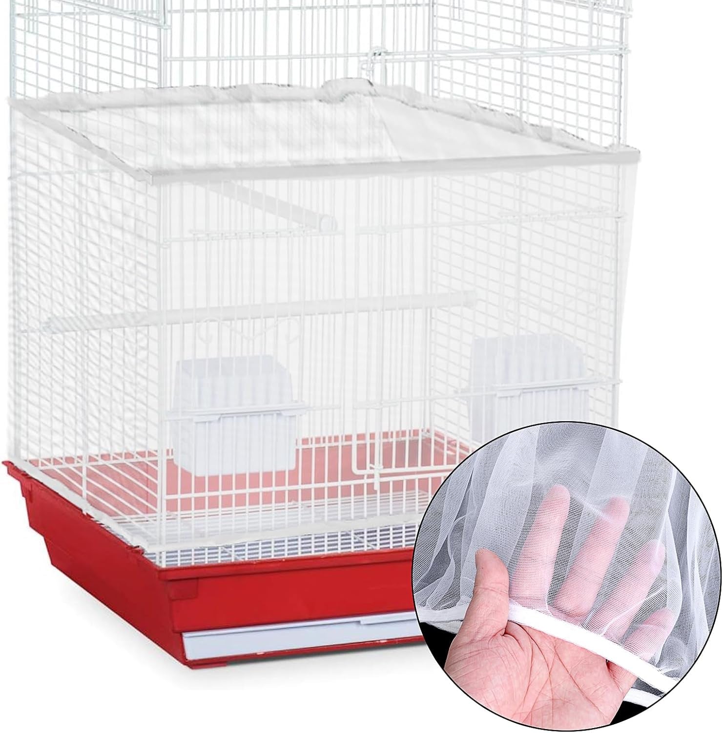 Bird Cage Airy Gauze Guard Catcher Parrot Nylon Mesh Net Cover Soft Universal Birdcage Elastic Cage Net Stretchy Skirt Accessories Pet Supplies (White)