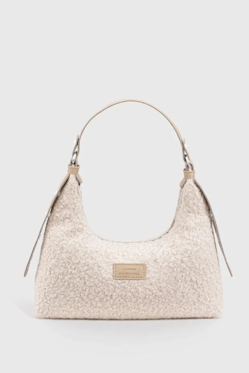 Woven Faux Fur Baguette Shoulder Bag for Women