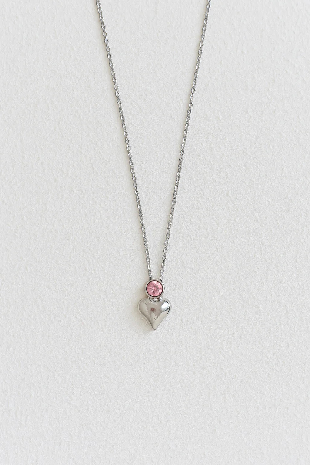 Stainless Steel Pink Stone Heart Necklace for Women