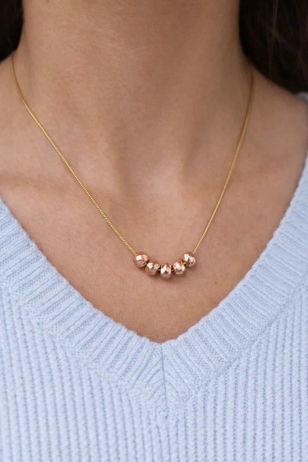 Stainless Steel Rose Gold Beaded Necklace for Women