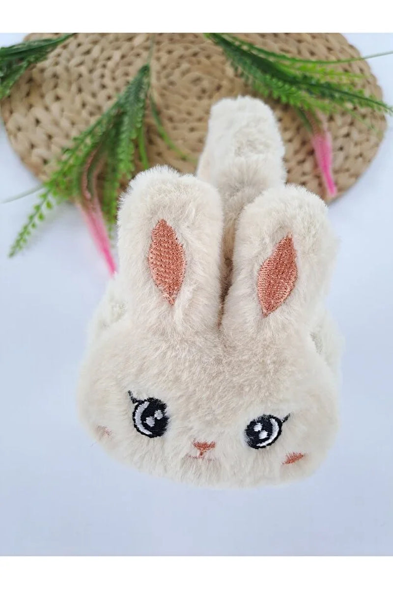 Girls Cream Plush Winter Earmuffs – Fluffy Bunny Ear Warmers for Kids