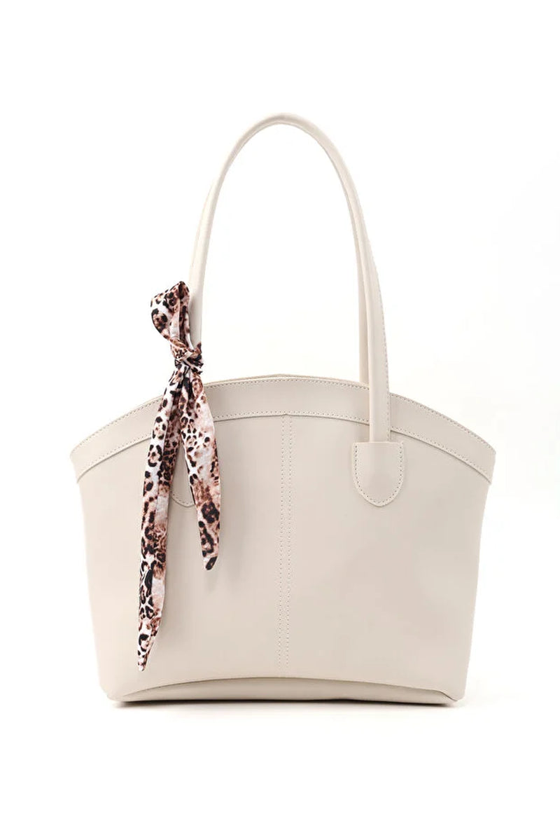 Faux Leather Zippered Shoulder Bag Single Compartment Handbag with Scarf Gift Womens Hand Shoulder Crossbody Bag White