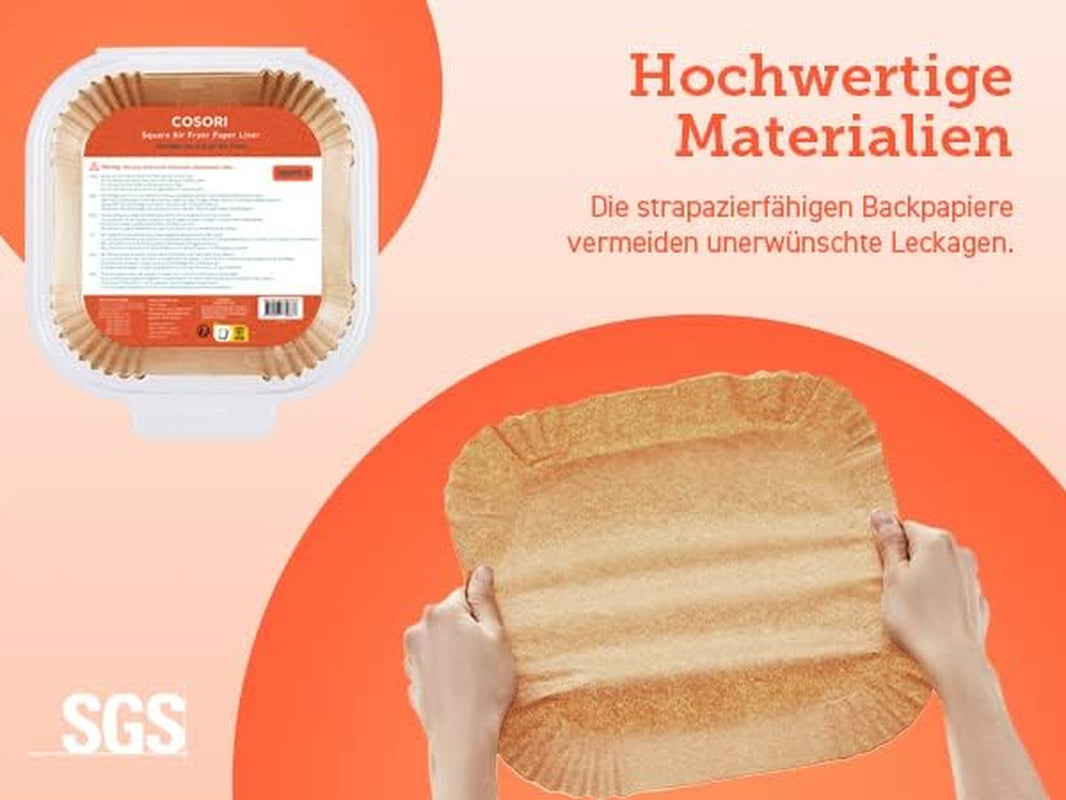 Cosori Backpapier Für Heißluftfritteuse XXL 4-7,3 L, 100 Stück 20 Cm, Ungebleichtes Airfryer Zubehör, Antihaftbeschichtete Einwegschalen, Pergamentpapier, Kompatibel Mit Gängigen Heißluftfritteusen