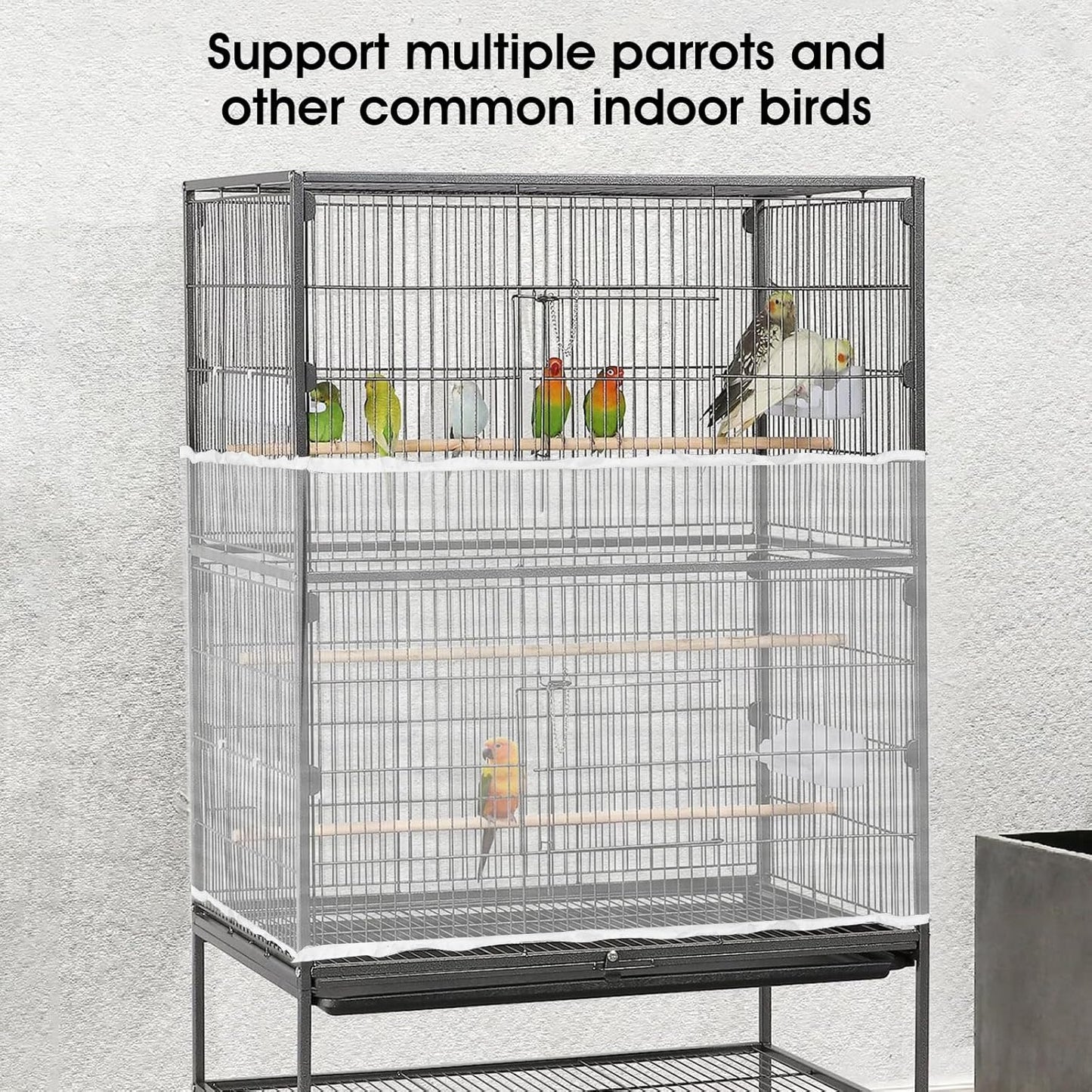 Bird Cage Airy Gauze Guard Catcher Parrot Nylon Mesh Net Cover Soft Universal Birdcage Elastic Cage Net Stretchy Skirt Accessories Pet Supplies (White)