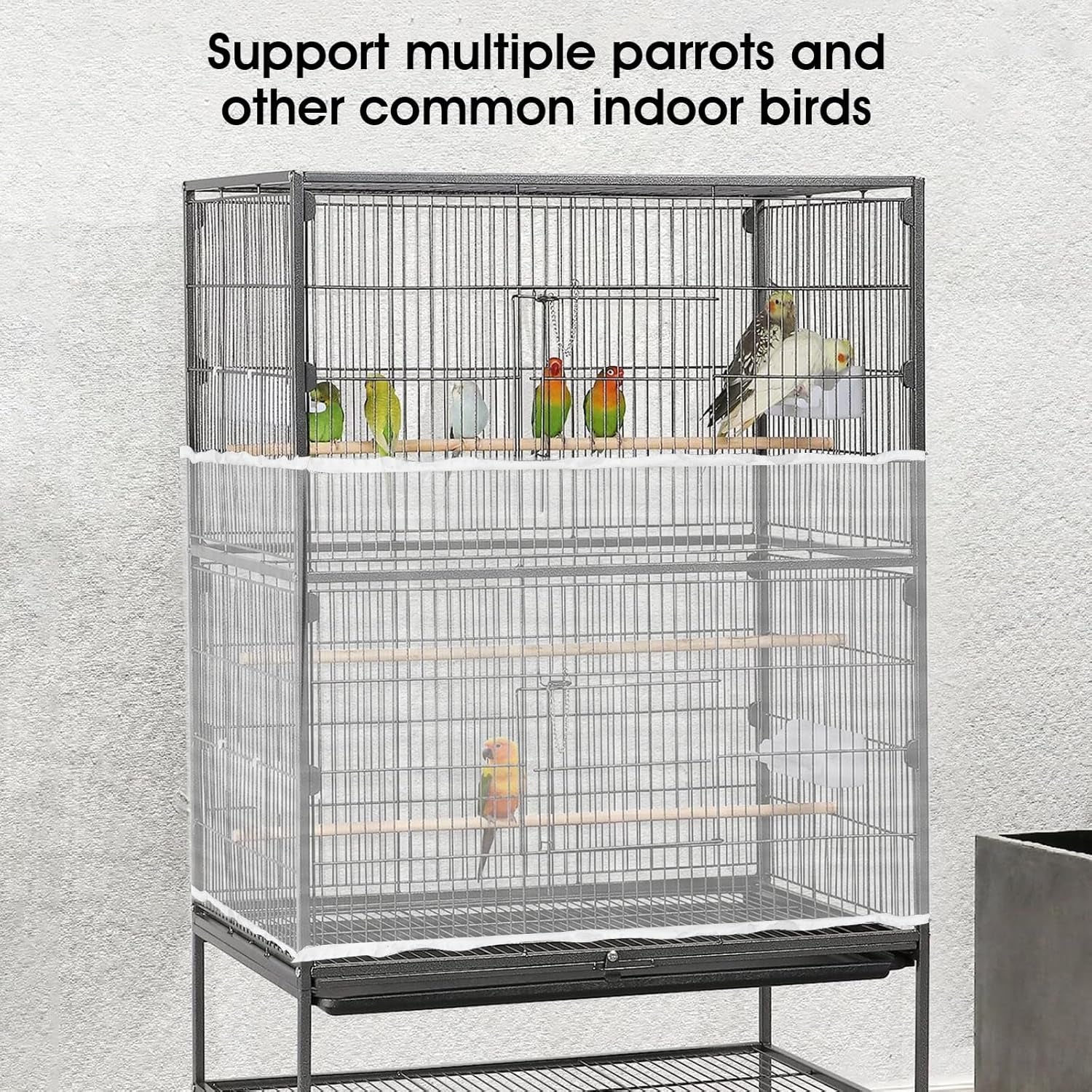 Bird Cage Airy Gauze Guard Catcher Parrot Nylon Mesh Net Cover Soft Universal Birdcage Elastic Cage Net Stretchy Skirt Accessories Pet Supplies (White)
